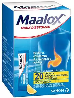 Maalox Maux D'estomac Hydroxyde D'aluminium/hydroxyde De Magnesium 460 Mg/400 Mg, Suspension Buvable En Sachet à ST-PIERRE-D'OLERON